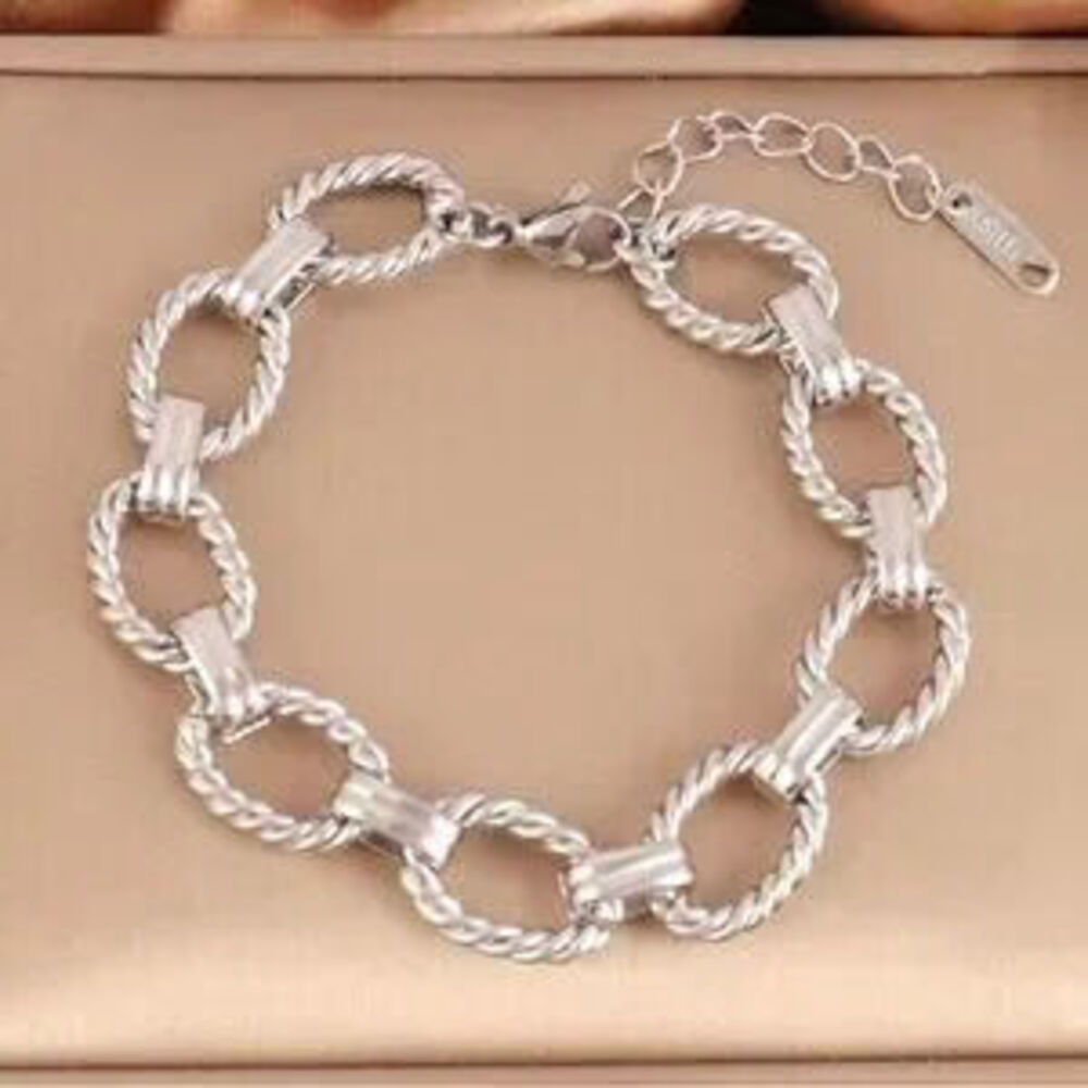 Silver Plated Stainless Steel Chain Linked Bracelet